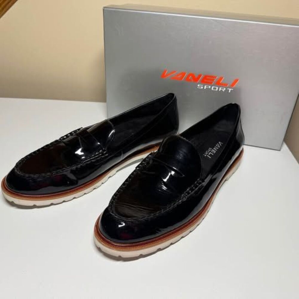 Vaneli Sport Black Patent Leather Penny Loafers 9.5N